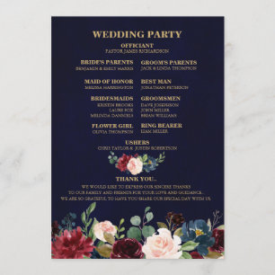 Burgundy Red Navy Floral Boho Fan Back Programmakaart