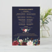 Burgundy Red Navy Floral Boho Fan Back Programmakaart (Staand voorkant)