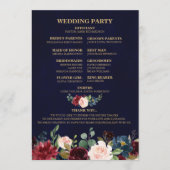 Burgundy Red Navy Floral Boho Fan Back Programmakaart (Voorkant)