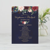 Burgundy Red Navy Floral Boho Fan Front Kaart (Staand voorkant)