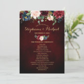 Burgundy Red Navy Floral Boho Fan Front Kaart (Staand voorkant)