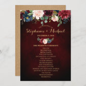 Burgundy Red Navy Floral Boho Fan Front Kaart (Voorkant / Achterkant)