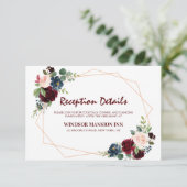 Burgundy Red Navy Floral Geometric Reception Kaart (Staand voorkant)