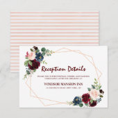 Burgundy Red Navy Floral Geometric Reception Kaart (Voorkant / Achterkant)