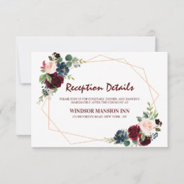 Burgundy Red Navy Floral Geometric Reception Kaart
