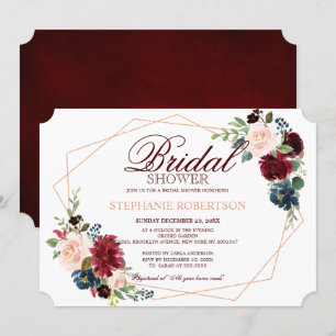 Burgundy Red Navy Floral Geometric Vrijgezellenfee Kaart