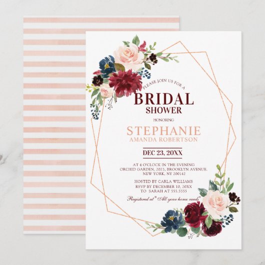 Burgundy Red Navy Floral Geometric Vrijgezellenfee Kaart (Voorkant / Achterkant)