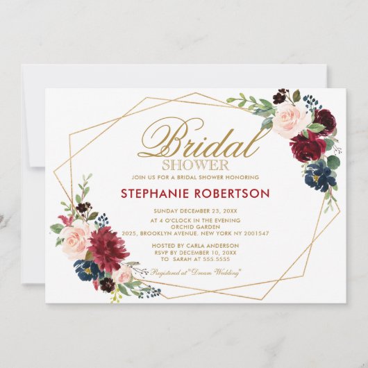 Burgundy Red Navy Floral Geometric Vrijgezellenfee Kaart (Voorkant)