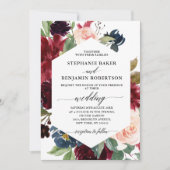 Burgundy Red Navy Floral moderne geometrische brui Kaart (Voorkant)