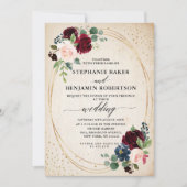 Burgundy Red Navy Floral moderne geometrische brui Kaart (Voorkant)