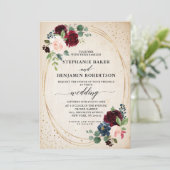 Burgundy Red Navy Floral moderne geometrische brui Kaart (Staand voorkant)