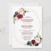 Burgundy Red Navy Floral moderne geometrische brui Kaart (Voorkant)