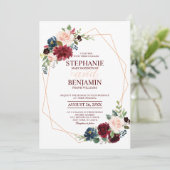 Burgundy Red Navy Floral moderne geometrische brui Kaart (Staand voorkant)