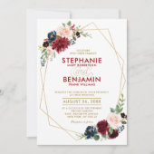 Burgundy Red Navy Floral moderne geometrische brui Kaart (Voorkant)