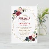 Burgundy Red Navy Floral moderne geometrische brui Kaart (Staand voorkant)