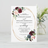 Burgundy Red Navy Floral moderne geometrische brui Kaart (Staand voorkant)