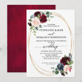 Burgundy Red Navy Floral moderne geometrische brui Kaart (Voorkant / Achterkant)