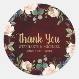 Burgundy Red Navy Floral Rustic Boho bedankt Ronde Sticker
