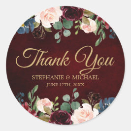 Burgundy Red Navy Floral Rustic Boho bedankt Ronde Sticker