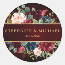 Burgundy Red Navy Floral Rustic Boho bedankt Ronde Sticker