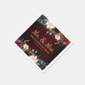 Burgundy Red Navy Floral Rustic Boho Paper Napkin Servet (Hoek)