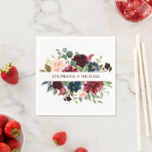 Burgundy Red Navy Floral Rustic Boho Paper Napkin Servet (Insitu)