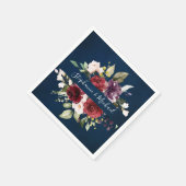 Burgundy Red Navy Floral Rustic Boho Paper Napkin Servet (Hoek)