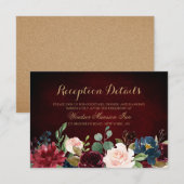Burgundy Red Navy Floral Rustic Boho Reception Informatiekaartje (Voorkant / Achterkant)