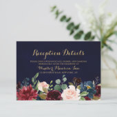 Burgundy Red Navy Floral Rustic Boho Reception Kaart (Staand voorkant)
