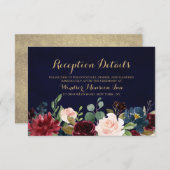 Burgundy Red Navy Floral Rustic Boho Reception Kaart (Voorkant / Achterkant)