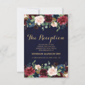Burgundy Red Navy Floral Rustic Boho Reception Kaart (Voorkant)