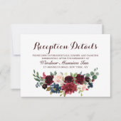 Burgundy Red Navy Floral Rustic Boho Reception Kaart (Voorkant)