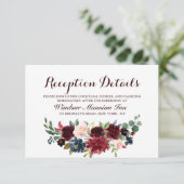 Burgundy Red Navy Floral Rustic Boho Reception Kaart (Staand voorkant)