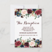 Burgundy Red Navy Floral Rustic Boho Reception Kaart (Voorkant)