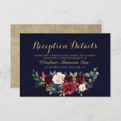 Burgundy Red Navy Floral Rustic Boho Reception Kaart (Voorkant / Achterkant)