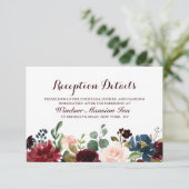 Burgundy Red Navy Floral Rustic Boho Reception Kaart (Staand voorkant)