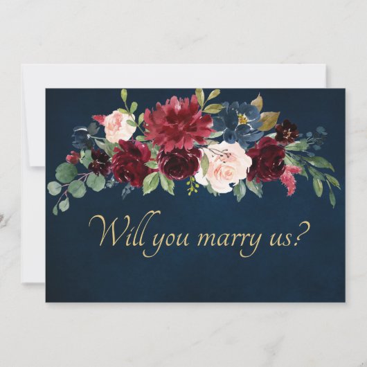 Burgundy Red Navy Floral Rustic Boho Save The Date (Voorkant)
