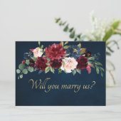 Burgundy Red Navy Floral Rustic Boho Save The Date (Staand voorkant)