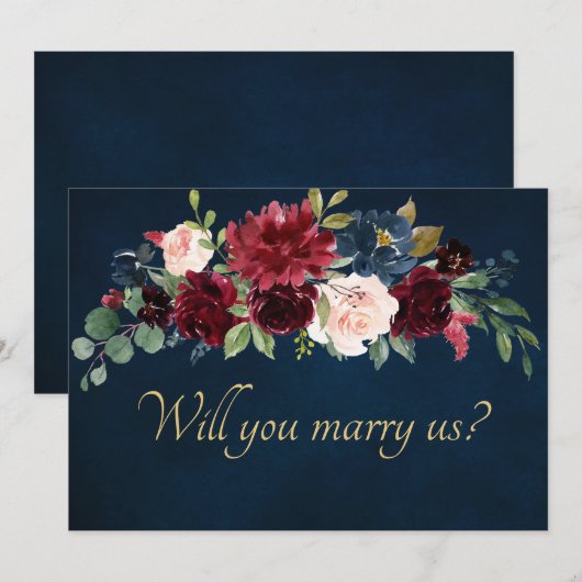Burgundy Red Navy Floral Rustic Boho Save The Date (Voorkant / Achterkant)