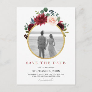 Burgundy Red Navy Floral Rustic Boho Save the Date Aankondigingskaart