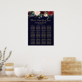 Burgundy Red Navy Floral Rustic Boho Seating Chart Poster (Keuken)