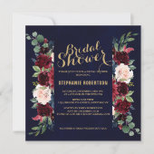 Burgundy Red Navy Floral Rustic Boho Vrijgezellenf Kaart (Voorkant)