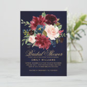 Burgundy Red Navy Floral Rustic Boho Vrijgezellenf Kaart (Staand voorkant)