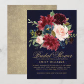 Burgundy Red Navy Floral Rustic Boho Vrijgezellenf Kaart (Voorkant / Achterkant)