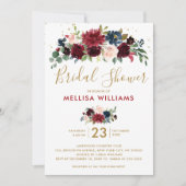 Burgundy Red Navy Floral Rustic Boho Vrijgezellenf Kaart (Voorkant)