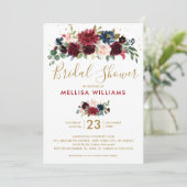 Burgundy Red Navy Floral Rustic Boho Vrijgezellenf Kaart (Staand voorkant)