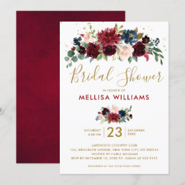 Burgundy Red Navy Floral Rustic Boho Vrijgezellenf Kaart