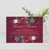 Burgundy Red Navy Floral Rustic Boho Vrijgezellenf Kaart (Staand voorkant)