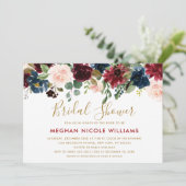 Burgundy Red Navy Floral Rustic Boho Vrijgezellenf Kaart (Staand voorkant)