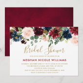 Burgundy Red Navy Floral Rustic Boho Vrijgezellenf Kaart (Voorkant / Achterkant)